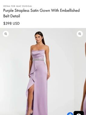 Mac Duggal Lilac Strapless Satin Gown with Jeweled Waist